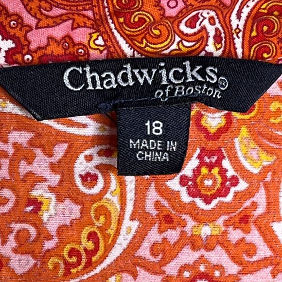 Chadwicks Paisley Button Down Blouse Size 18 Orange Pink Stretch Cotton - Picture 3 of 8